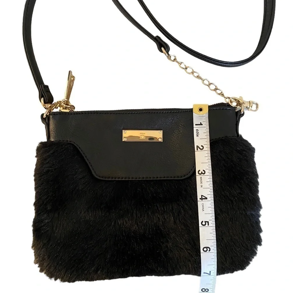 INC International Concepts Black Faux Fur Crossbody Bag